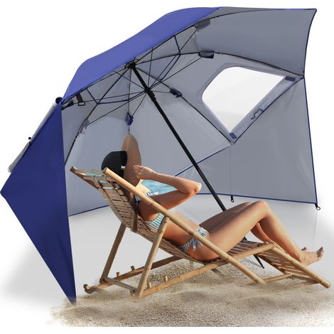 Parasol abri solaire, Parasol d’Extérieur, Parasol de Terrasse, Parapluie hawaïen inclinable 210m avec housse de protection bleu (1/5)