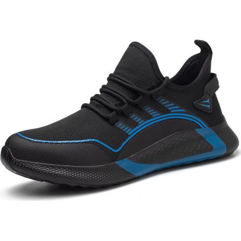 Men's and women's safety shoes, shock-absorbing, puncture-resistant, breathable and lightweight, steel-toe work shoes, Blue, Size 48 (1/5)