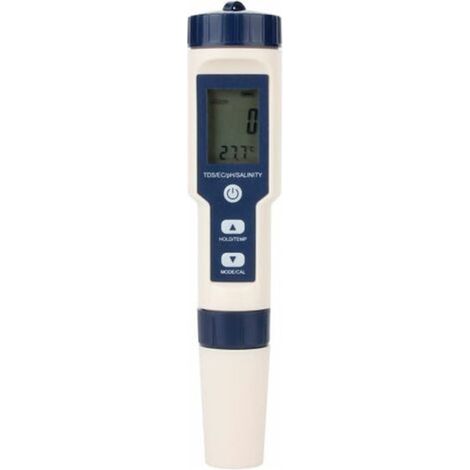Testeur d'eau 5 en 1, mesure TDS EC salinité pH température, 183 x 37 x 37 mm, étanche IP67, analyseur qualité (1/5)