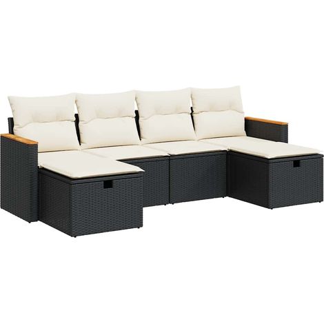 vidaXL Set Divano da Giardino 6 pz con Cuscini Nero in Polyrattan (1/5)