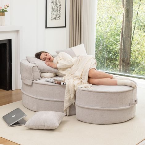Poltrona relax con pouf in schiuma 121 cm grigia OKMYHOME (1/5)