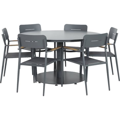 sweeek - Runder Gartentisch Ø140cm aus Aluminium + 6 Sessel