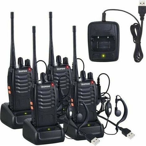 4 ricetrasmittenti walkie-talkie a due canali da 400-470 MHz con auricolari originali, trasmettitore FM portatile ricaricabile a 16 canali - Nero (1/5)
