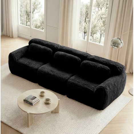 Sofá modular de 3 plazas en tejido de felpa negro 291 x 104 x 73 cm sin montaje (1/5)