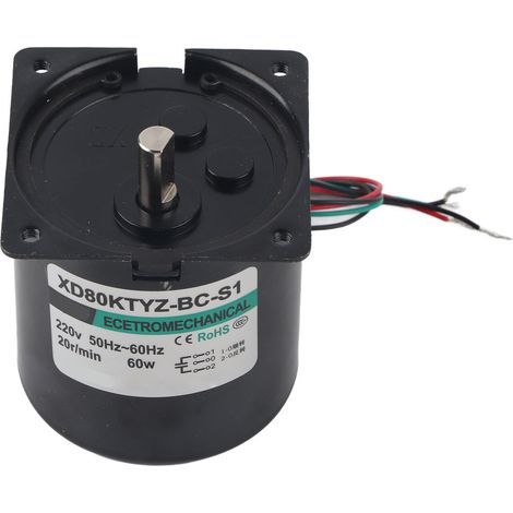 Moteur synchrone AC 220V 60W avec condensateur, arbre excentrique 20tr/min, haute couple, faible vitesse, bidirectionnel, aimant permanent, moteur lent XD80KTYZ, usage micro industriel (1/5)
