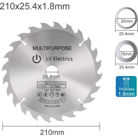 Hartmetall-Kreissägeblatt CN210x25,4x1,8, 210 mm Durchmesser, Hartmetallspitze, Holzsägeblatt, Holzbearbeitungswerkzeug, 24T-48T-60T-80T Zähne (1/5)