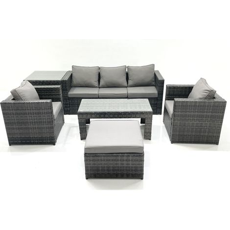 Fimous Salon de jardin Ensemble de canapés en rotin avec Table basse 2 Fauteuil Grand tabouret Table d'appoint Gris foncé mixte (1/5)