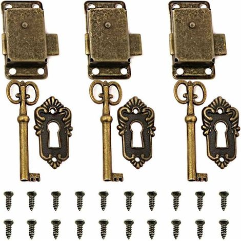 3 Pcs Armoire Serrure Antique Serrure Meubles Décoratifs Serrure Avec Clé Pour Boîte à Bijoux/Boîte en Bois/Tiroir/Armoire/Boîte Antique(Bronze) (1/5)