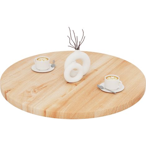 LAMO Manufaktur Plateau de table rond 80 cm en bois naturel Dessus rond de table à manger, de cuisine, de bistrot Épaisseur : 40 mm Couleur : Naturel