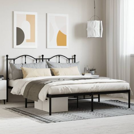 Lit adulte,Lit double,Cadre de lit métal avec tête de lit noir 183x213 cm CIV522983 (1/5)