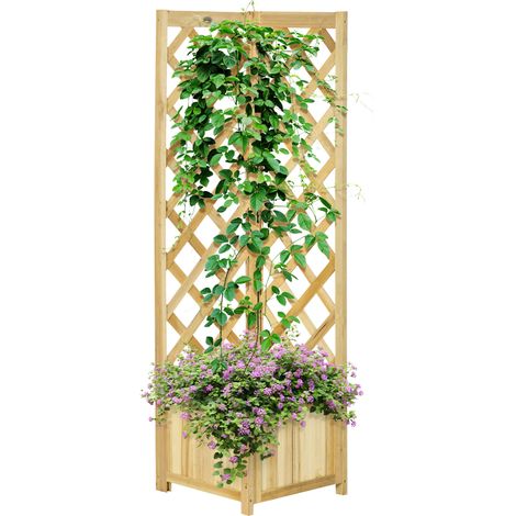 Jardinière treillis en bois, jardinière d'angle extérieure pour plantes grimpantes, 40 x 40 x 145 cm, naturelle (1/5)