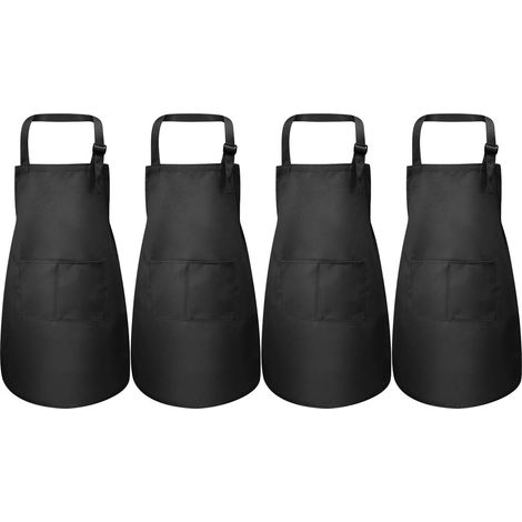 4 pcs tabliers pour enfants, tablier de chef réglable avec 2 poches de cuisine (noir, 3-6 ans) (1/5)