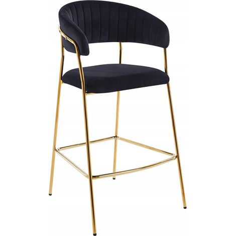 Taburete H3-FX de terciopelo negro (estructura dorada) (1/5)