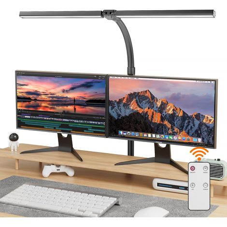 1300LM Lampe de Bureau à Double Tête LED Réglable Avec télécommande, 24W 80CM Lampe à Pince pour Écran, Lumière à Domicile avec Bras Articulé, Pince gaming accessoire (Noir pur, Noir) (1/5)