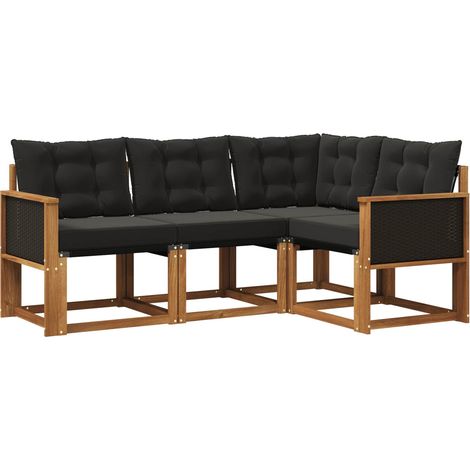 vidaXL Set di divani da esterno 4 pz Naturale e Nero (1/5)