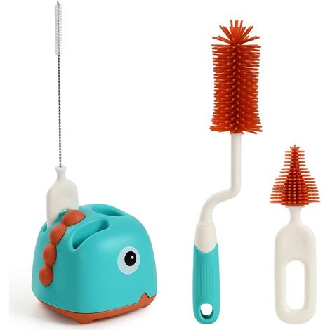 Set di spazzole per neonati, spazzola rotante 4 in 1 per la pulizia, spazzola in silicone per la pulizia dei biberon, spazzola per la pulizia dei neonati con supporto per riporre gli oggetti (verde)