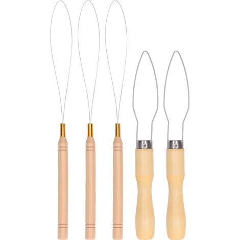 5 Aiguilles à Boucles en Bois pour Extensions Capillaires, Outil de Tirage de Perles et Élastiques pour Boutons et Cordons (1/5)