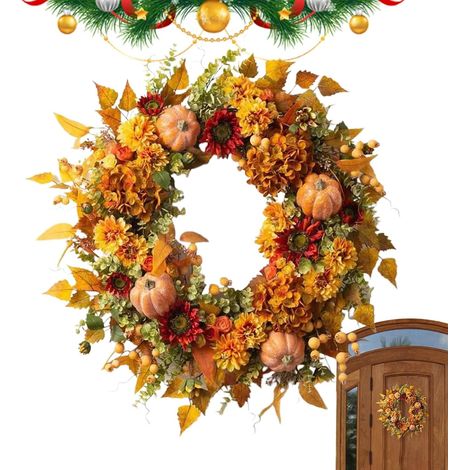 Couronne d'automne  Couronne d'automne à la pour Porte d'Entrée Extérieure,Décor Artificiel Fleurs Fête pour Salon Chambre Jardin - Salon Chambre Jardin Terrasse Patio (1/5)