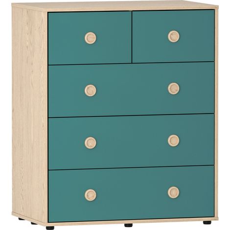 Neptune 5 Drawer Chest of Drawers Bedroom Storage Furniture, Blue-&-Oak