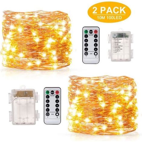 Guirlande lumineuse à piles 2×10M 200LED pour intérieur/extérieur/Noël/mariage et terrasse/pelouse - étanche IP67 (1/4)
