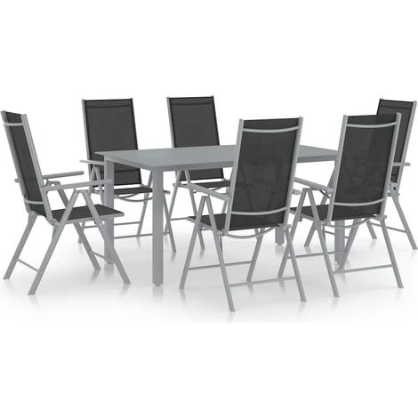 Ensemble à manger de jardin 7 pcs-Salon de jardin aluminium argenté et noir (1/5)