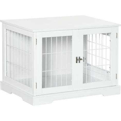 PawHut 2-in-1 Hundebox und Beistelltisch für drinnen, Metall und MDF, 76 x 54,5 x 56 cm