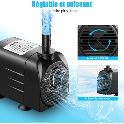 Pompe à Eau Submersible Régable 2000L/H pour Aquarium Étang Fontaine et Hydroponique (1/3)