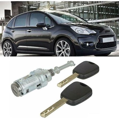 KIT Serrure + Barillet pour Porte Avant Gauche Citroen C2 C3 C3 PLURIEL + 2 clés- (1/5)