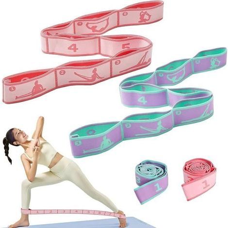 Widerstandsbänder für Fitness und Training, 2er-Set. Farben: Lila, Grün und Pink. (1/3)