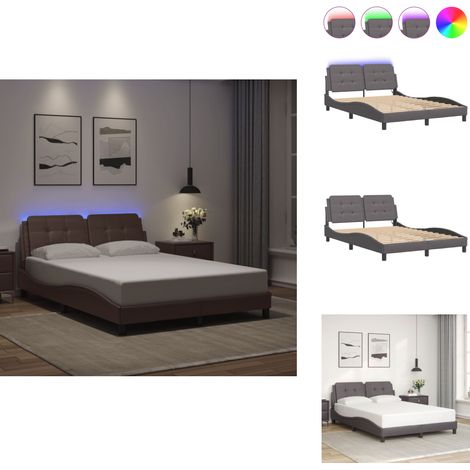 Bettgestell mit LED Grau 120x200 cm Kunstleder - Bettrahmen - Schlafzimmermöbel - LED-Bett - Kunstlederbett - Modernes Bett (1/5)