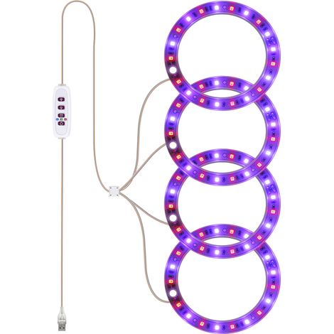 Lampe de croissance LED à spectre complet pour plantes, avec 20 LED, minuterie 8h/12h/16h, 5 niveaux de luminosité, hauteur réglable, port USB, anneau lumineux pour plantes succulentes. (1/5)
