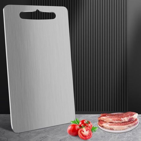 Tabla de cortar de acero inoxidable y titanio, ideal para carne, fruta y verduras, fácil de limpiar, 25 cm x 15 cm (1/5)