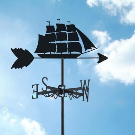 Girouette avec ornement de bateau à voile, girouette en métal de jardin, outil de mesure de forme de bateau, indicateur de direction de jardin, cour, facile à assembler, voilier (1/5)