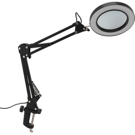 Lampe loupe 10x avec pince, noire, bras pivotant réglable, 3 modes de couleur, USB 5V, gradation progressive, loupe de bureau en alliage d'aluminium (1/5)