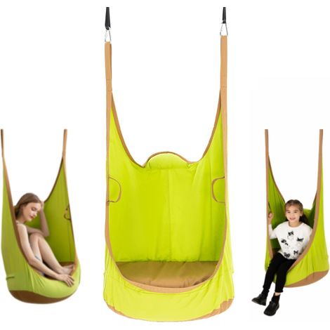 Pod-Schaukel für Kinder, hängende Pod-Schaukel mit aufblasbarem Kissen, hängende Hängemattenschaukel für Kinder für drinnen und draußen, sensorische Schaukel für Kinder (zwei Riemen, grün)