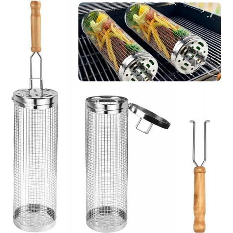 2 PCS Panier à Griller Roulant Paniers À Griller Cylindriques Paniers de Grillage Enroulable Panier de Barbecue en Acier Inoxydable (1/5)