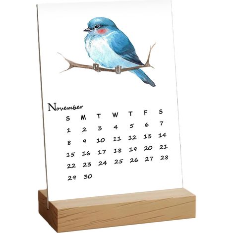 Calendrier 2026 avec motif oiseaux – Planificateur mensuel vertical à l'aquarelle, avec support en bois, petit calendrier de bureau, pour la maison, le bureau, la , l'organisation de Noël, les (1/5)