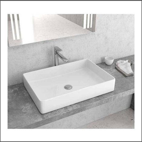 Lavabo d'Appoggio 60,5x40,5xh11 cm - Squadrato - Ceramica Bianco (1/2)