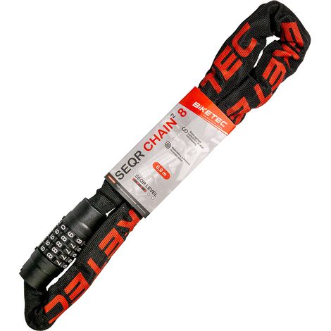 Chaîne BIKETEC SEQR CP 0,9 m, maille 8 mm, antivol à combinaison 5 chiffres, revêtement noir