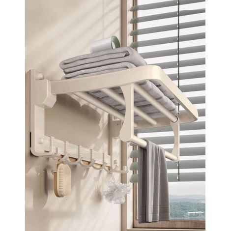 Porte-serviettes de salle de bain sans perforation de style crème, ensemble de suspension pour porte-serviettes de salle de bain (1/5)