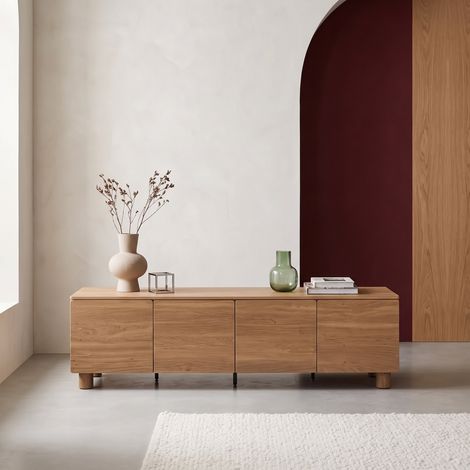 Meuble TV décor bois 4 portes 180cm bois de noisetier - Ayana (1/5)