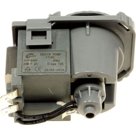 Pompe de vidange pour lave-vaisselle – Compatible AMICA, BRANDT, CANDY, COLDIS, CONTINENTAL EDISON, CURTISS, DAEWOO, DE DIETRICH, DYSON, ELECTROLUX, FRANGER, FRIAC, GENERISS, GORENJE – Puissance 30W, Tension 230V – Valberg