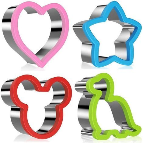 Set aus Sandwich-Ausstechern aus Edelstahl in Form eines Herzens, eines Dinosauriers und eines Mickey-Mouse-Kopfes (1/5)