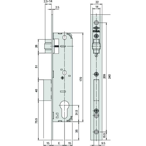 Cerradura met.emb. new fori e-35mm rod/pal s/cilind. ac.inox