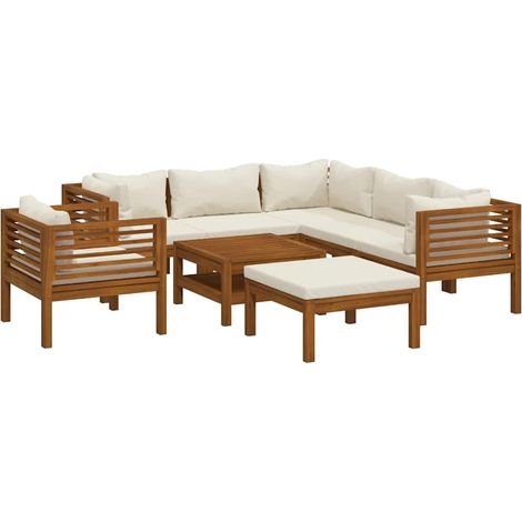 Maison Exclusive - 8-tlg. Garten-Lounge-Set mit Creme Kissen Mass (1/5)