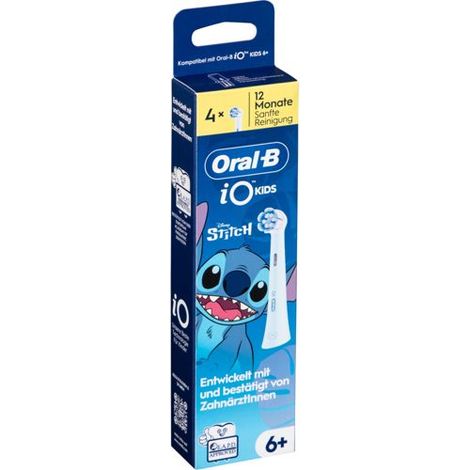 Oral-B iO Kids 6+ Disney Stitch Aufsteckbürsten — ORIGINAL Zahnbürstenaufsatz für Oral-B iO Kids Elektrische Zahnbürste für Kinder ab 6 Jahren, Sanft zu Zähnen & Zahnfleisch — Blau, 4 Stück