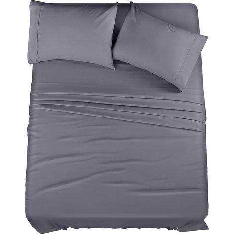 Bettwäscheset für Queen-Size-Betten – 4-teilig, weiche und atmungsaktive Mikrofaser, inklusive 1 Spannbettlaken, 1 Bettlaken und 2 Kissenbezügen (grau)
