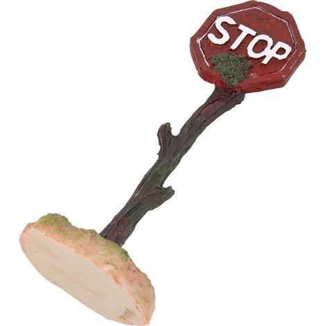 Panneau d'avertissement décoratif en résine simulant un panneau stop pour aquarium. Ornement pour l'aménagement paysager d'un aquarium. (1/5)