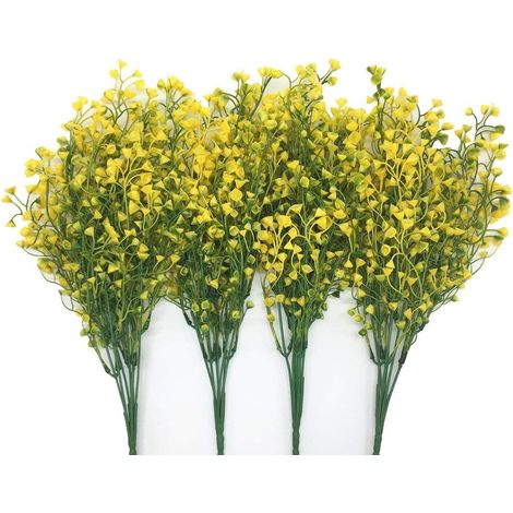 Arbustes Artificiels Buissons, Faux Plantes En Plastique De Mariage Intérieur Extérieur Maison Jardin Véranda Cuisine Bureau Jaune 4 pcs (1/5)