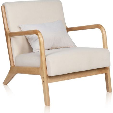 Butaca con estilo nórdico Elka Beige - Madera natural 65cm (ancho) x 72cm (alto)